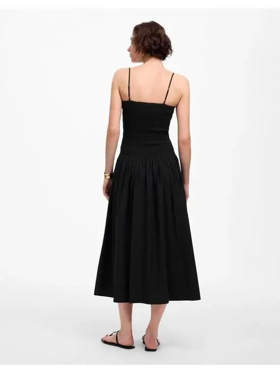 Madewell Black Smocked Bodice Midi Dress Spaghetti Straps - Picture 4 of 10